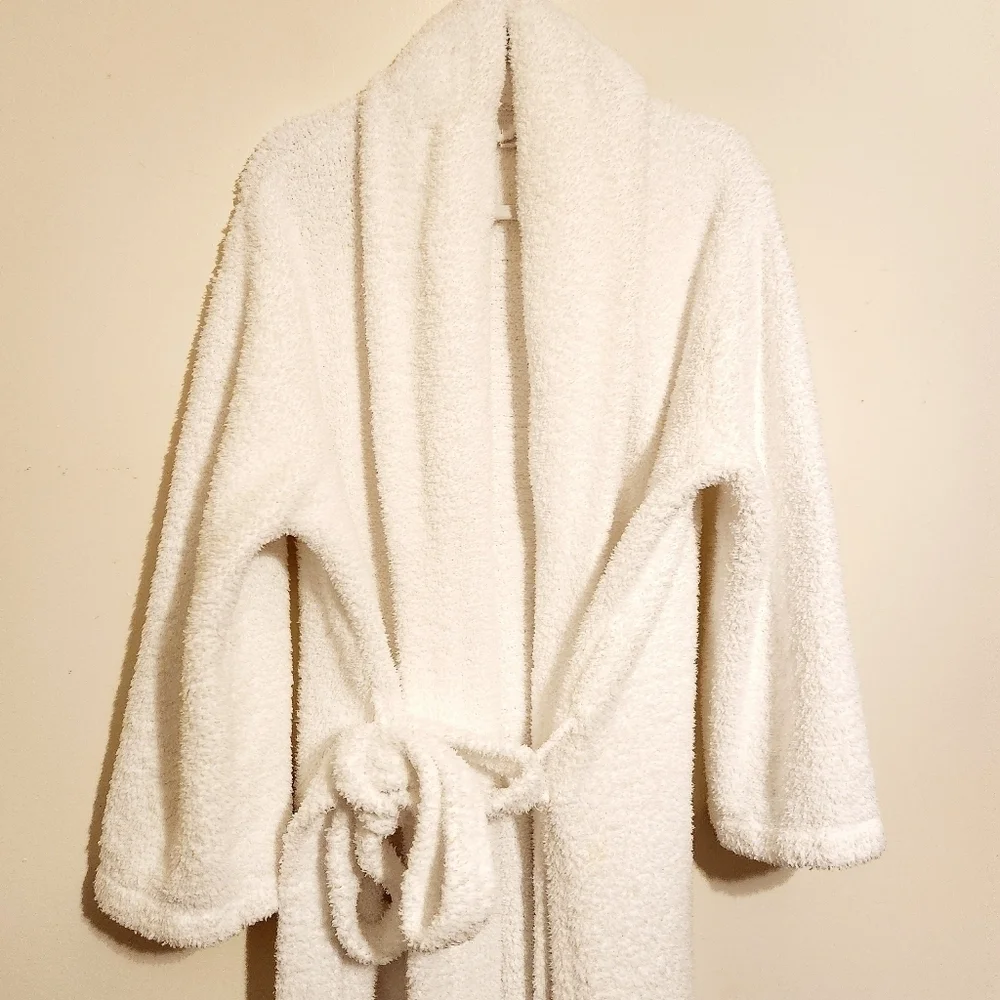 Barefoot Dreams | Women's White CozyChic® Ribbed Hooded Robe (Size 2/Medium)